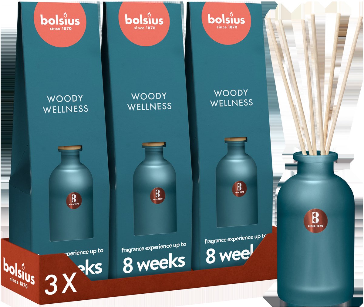 Bolsius Geurstokjes - Woody Wellness - 3 stuks - 80 ml