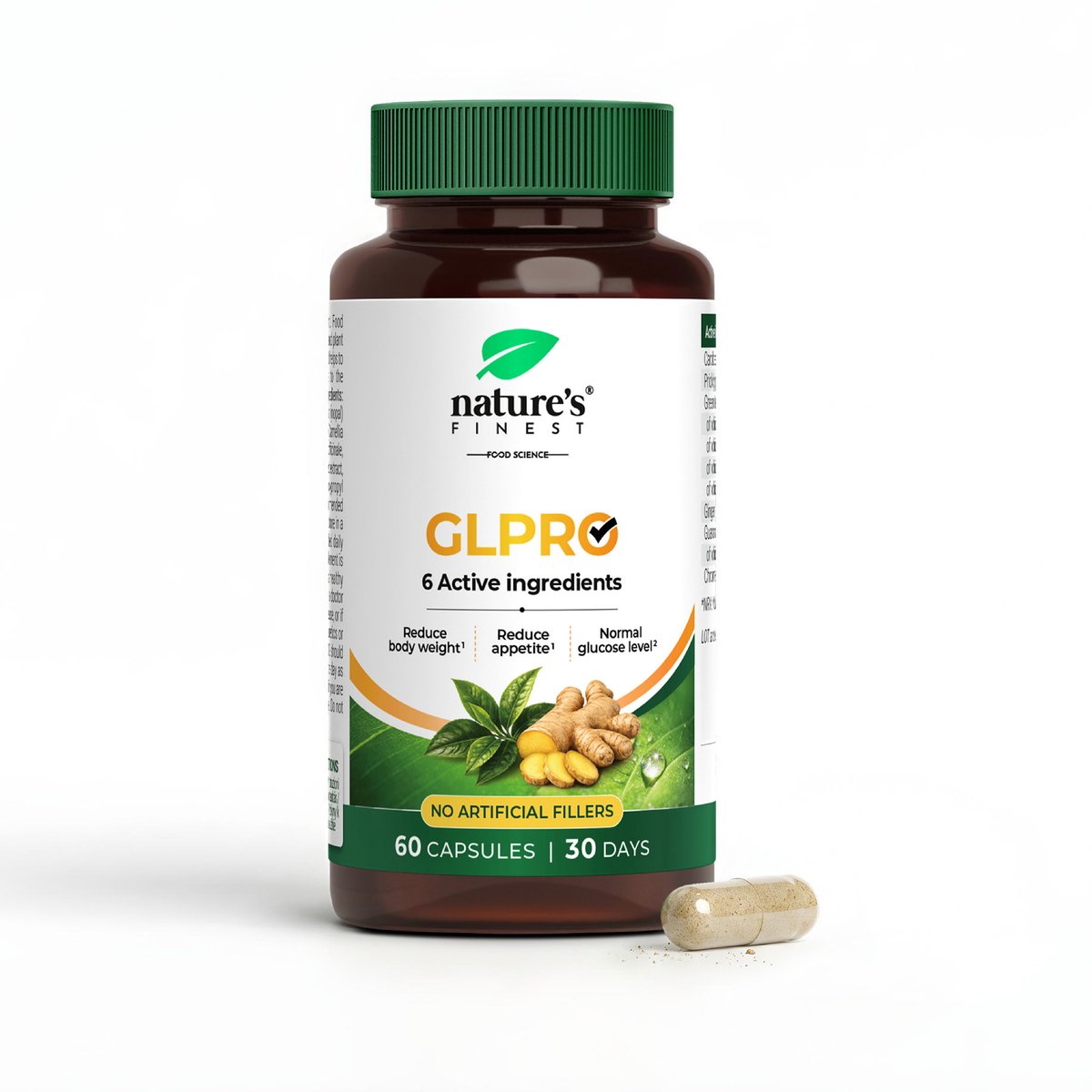 Nature's Finest GLPRO - Voedingssupplement 60 Capsules - Johannesbrood, Nopal Cactusvijg, Groene Thee, Gember en Guarana met Chroom - Chroom Draagt bij aan Normale Bloedsuikerspiegel - Vegan HPMC