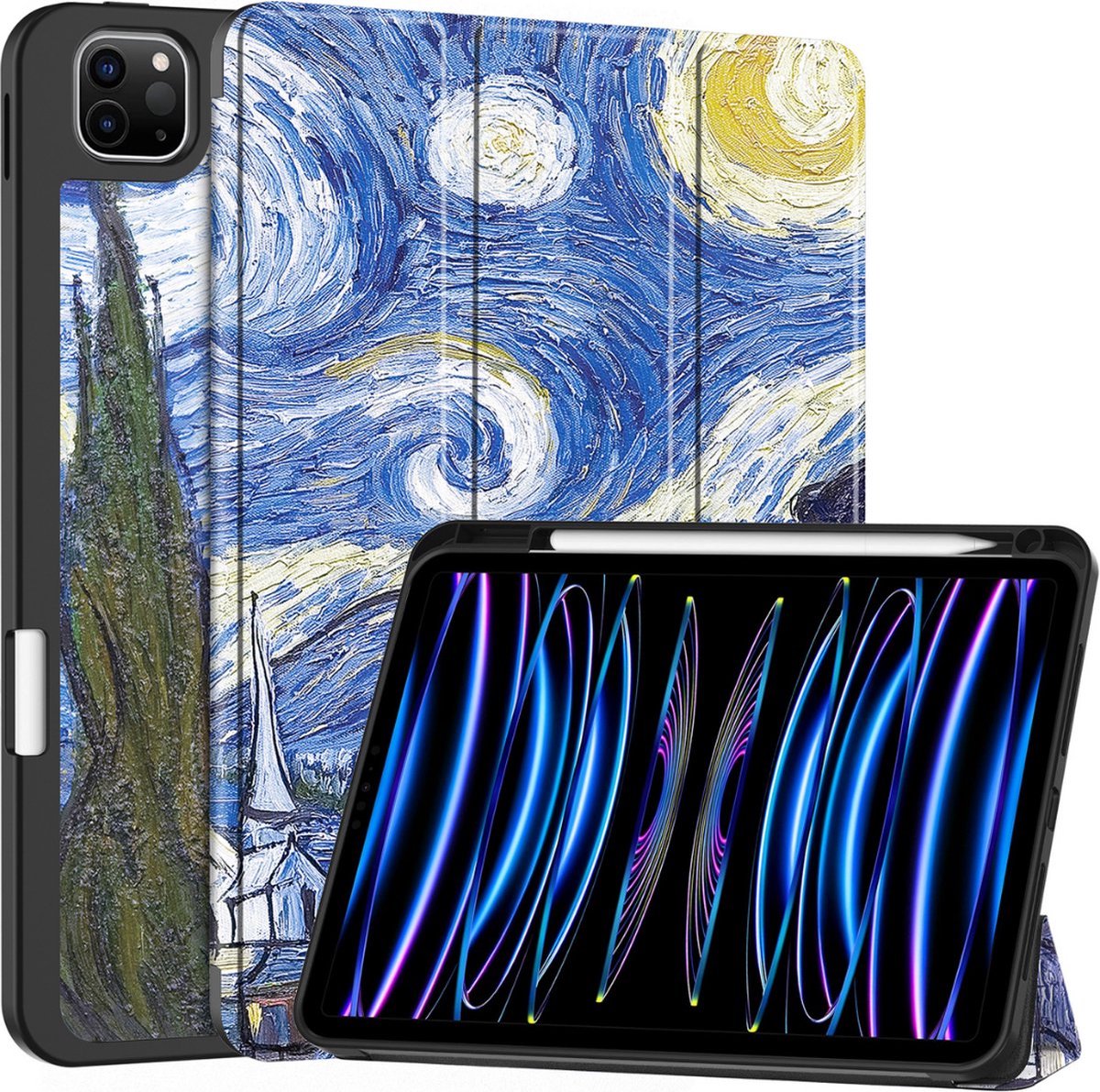 Tablethoes geschikt voor Apple iPad Pro 11 (2025) / Apple iPad Pro 11 (2024) - 11 Inch - Tri-fold TPU case - Met Pencilhouder - Auto Sleep/Wake functie - Sterrenhemel