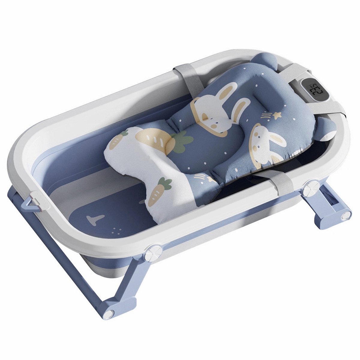 PIPIPOXER- Opvouwbaar babybadje - Babybad - met digitale thermometer en kussen - Peuterbad -Cadeaus geven - Blauw