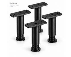 Consumerce® Verstelbare Meubelpoten - Set van 4 - 15-25cm - Zwart - Meubelpoot - Stelpoot - Stelpoten - Stel Poot - Meubelpootjes Verstelbaar – Meubel Kast Tafel Bed Boxspring Potenset – Poot – Poten – Bedpoten - Bedden