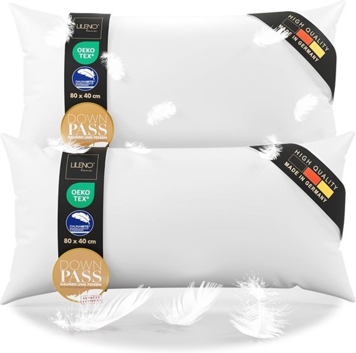 3-kamer donskussen 40 x 80 cm (set van 2) - perfect voor allergieën - duurzaam en ademend hoofdkussen