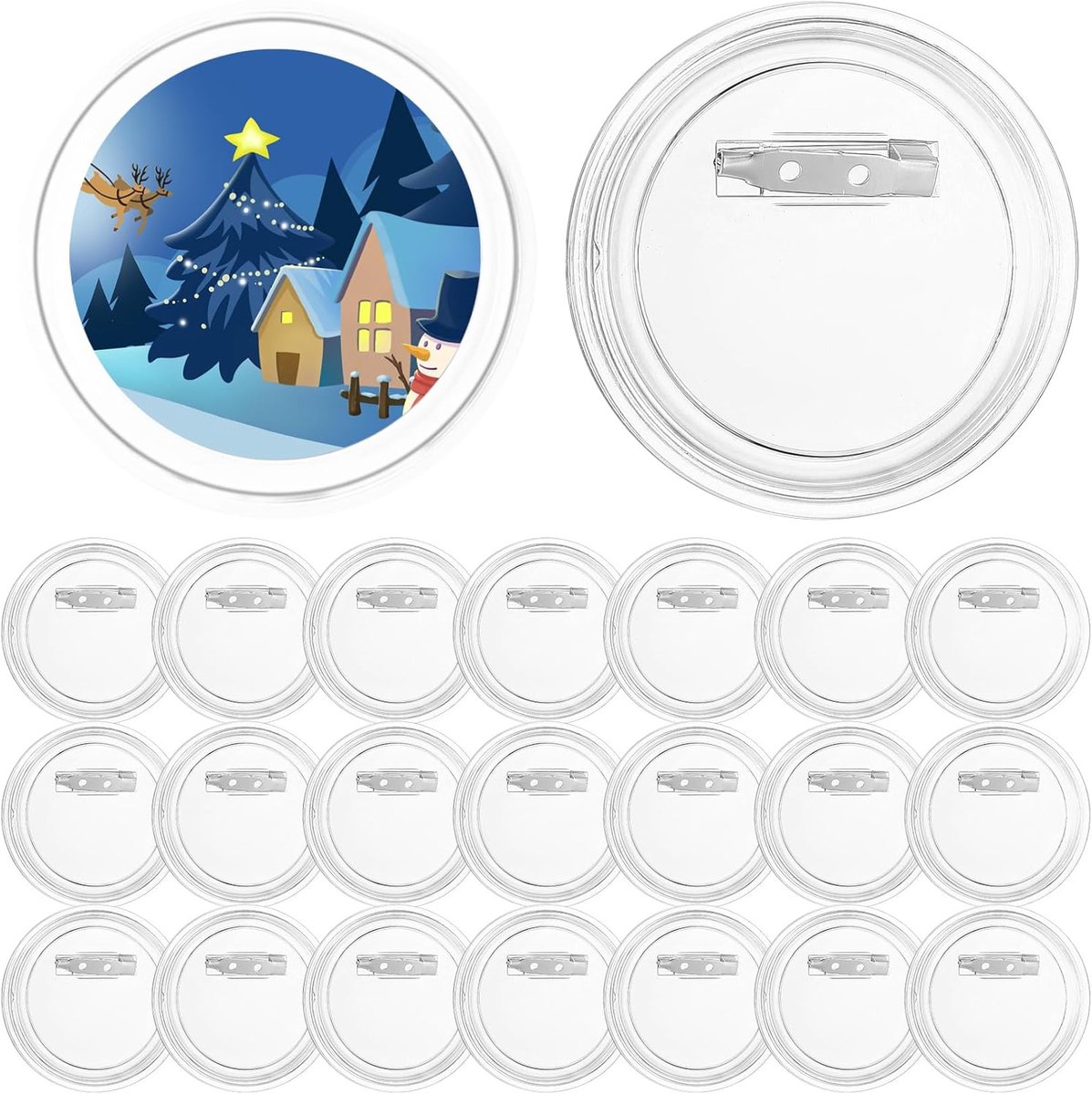 20 Stuks Transparante Acryl Knoppen Zonder Knopmachine, Ø 60 mm, Do-It-Yourself Buttons Om Zelf Vorm te Geven, Acryl Knoppen Met Speld Voor Foto's, Kleding