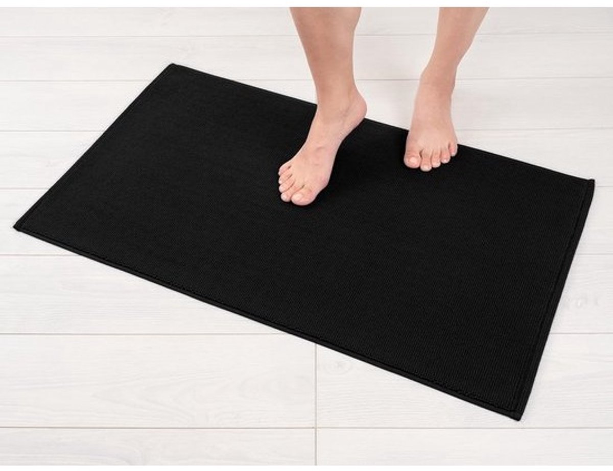 Antislip Badmat 100% Katoen - 51 x 86 cm - Sneldrogend en Absorberend Zwart