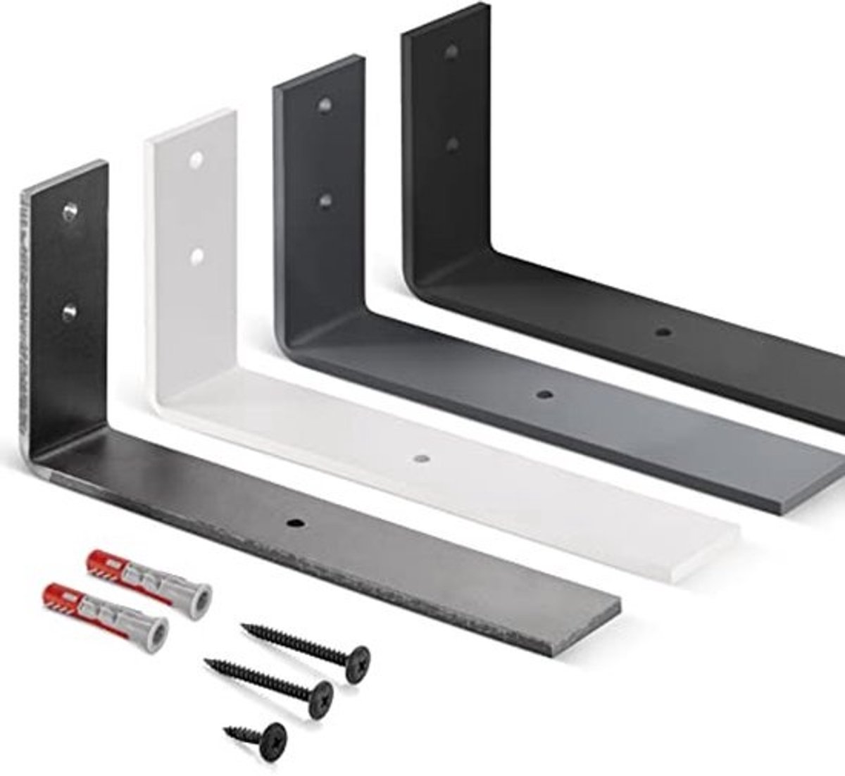 Metalen Planksteunen Wandplanksteunen DIY Set van 4 voor Wandbevestiging - Zwart - 250x100x40 mm