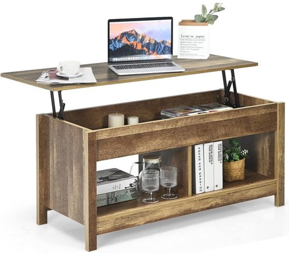 Moderne salontafel met opklapbaar blad en verborgen opbergruimte
