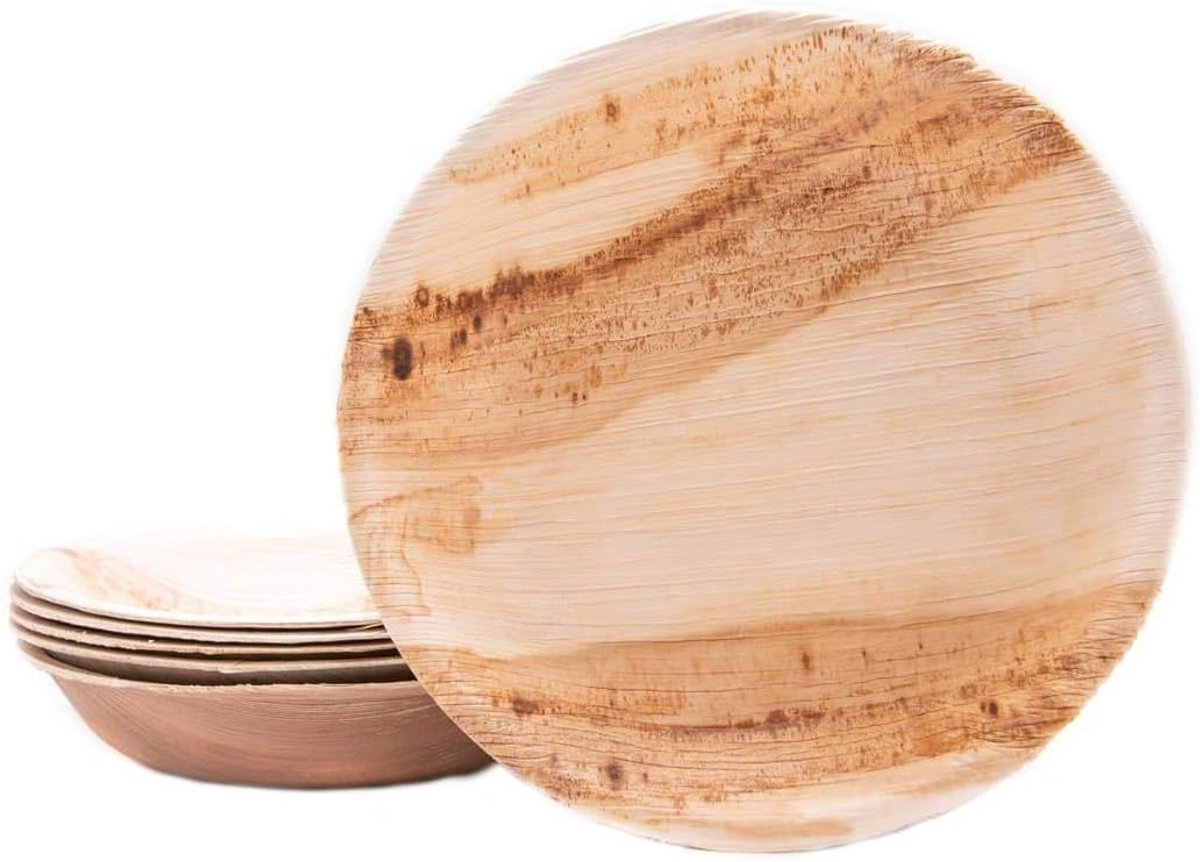 25 wegwerpborden van palmblad, diameter 18 cm,, composteerbaar, 100% composteerbaar, voor avond, bruiloft, verjaardag, materiaal palmhout, bamboe