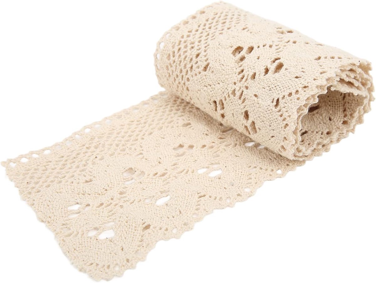 Kantlint, 10 Meter Katoenen Rand Voor Bruiloftsdecoratie, Naaien, Doe-het-zelf-ambachten(Beige)