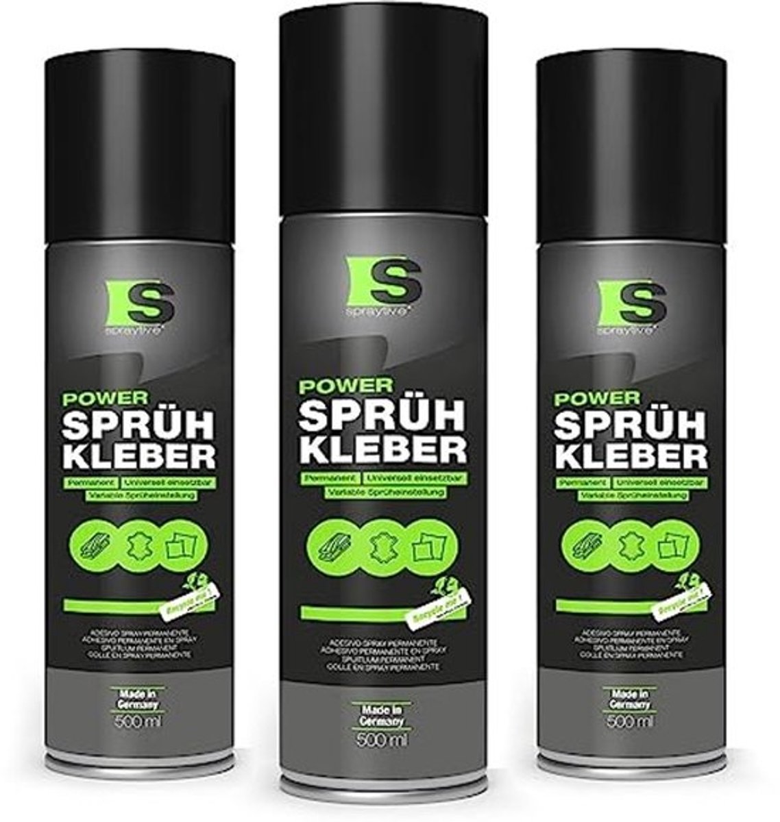 3 x 500 ml krachtige spuitlijm voor textiel, schuim, leer en meer - sneldrogend met variabele sproeiinstelling
