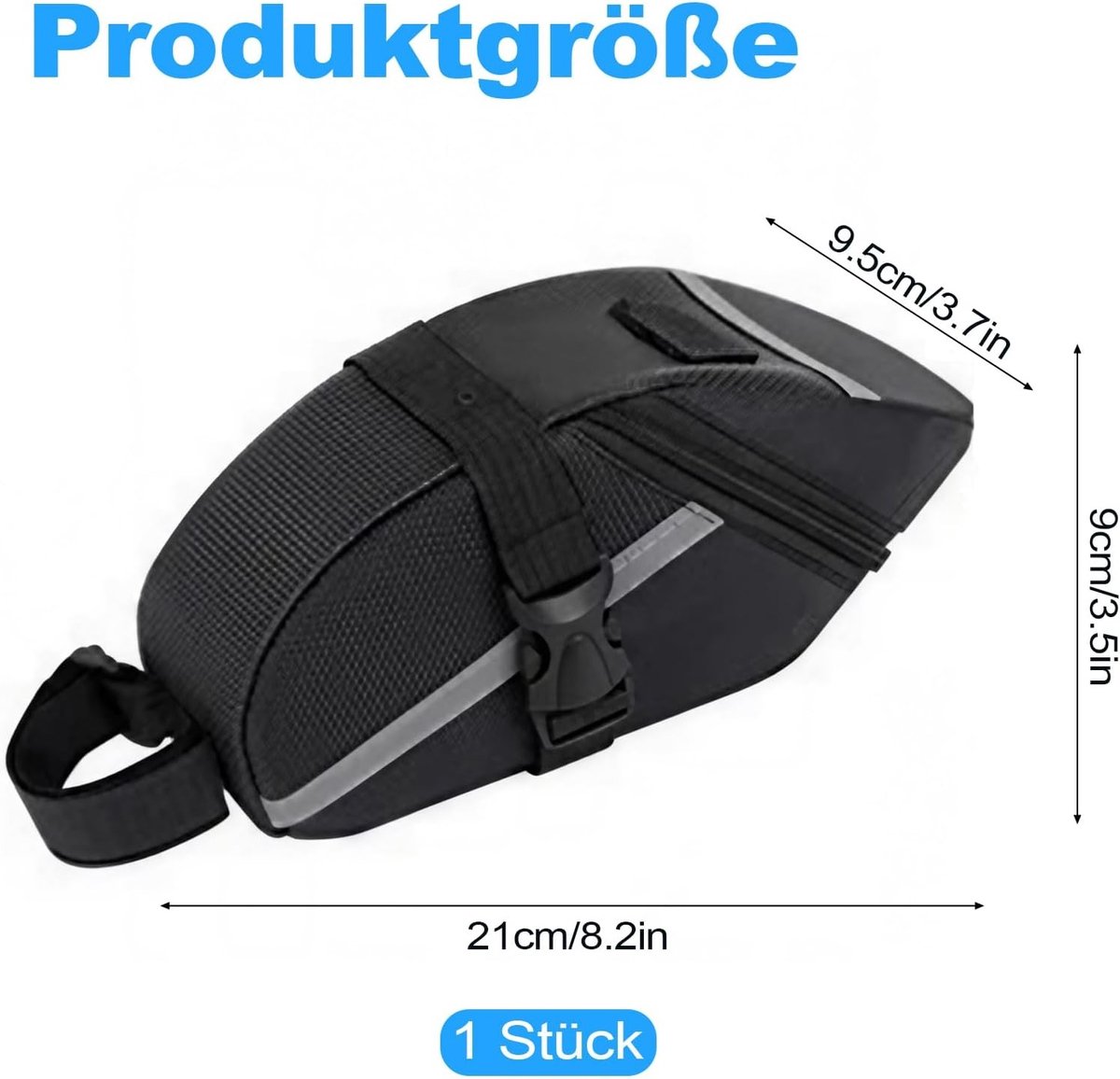 Enkele fietstas - Zwart - 21 x 9 x 9,5 cm - Waterdichte Canvas Zadeltas - Voor Racefiets, Mountainbike en Stadsfiets