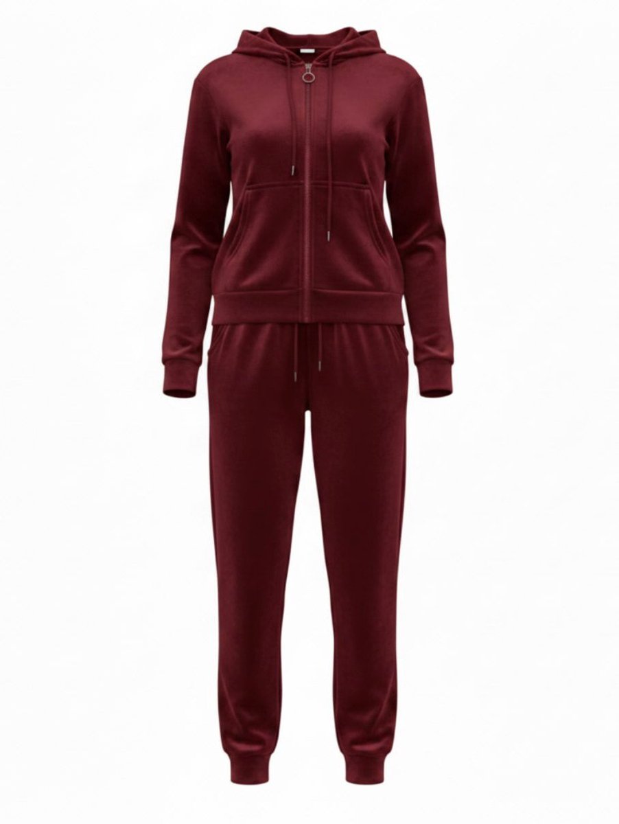 Dames Velours Huispak / Vrijetijdspak -V103- L/XL (40-42) DONKERROOD