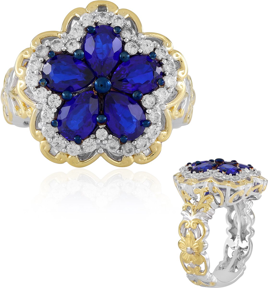 Cavill - Elegante Zilveren Ring 925 Sterling met 2,115 ct Kobaltblauwe Spinel uit Myanmar en 0,54 ct Zirkonia - Bloemmotief Ring met Blauwe Edelstenen