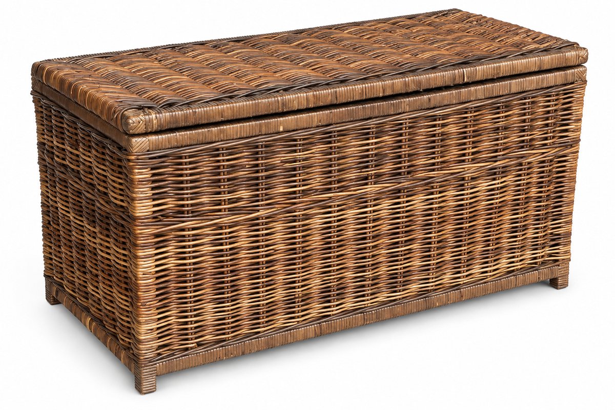 Rotan Opbergmand Max - Antiekbruin - 110x60x60 cm - Grote Opbergkist - Met Deksel