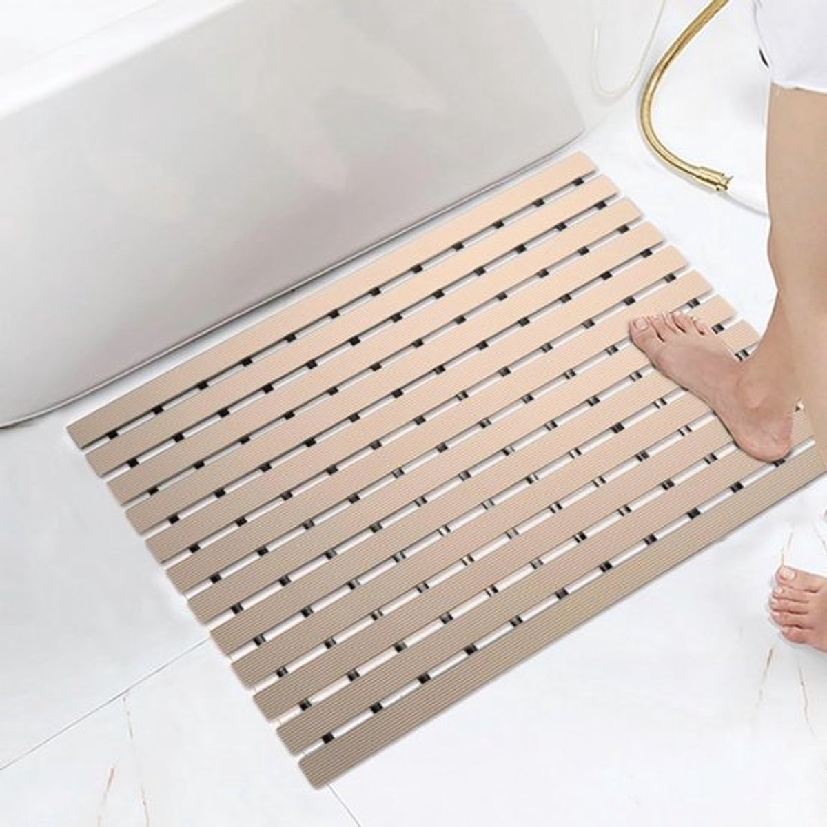 Antislip Badmat 43 x 100 cm - Grijs, Antibacteriële Deurmat met Afvoersysteem - Geschikt voor Badkamer, Sauna en Natruimtes