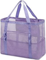 Strandtas van mesh - Strandtas - Strandtas met grote capaciteit - Reistas - Met ritsvak - Multifunctionele schouder-/handtas van mesh - Paars
