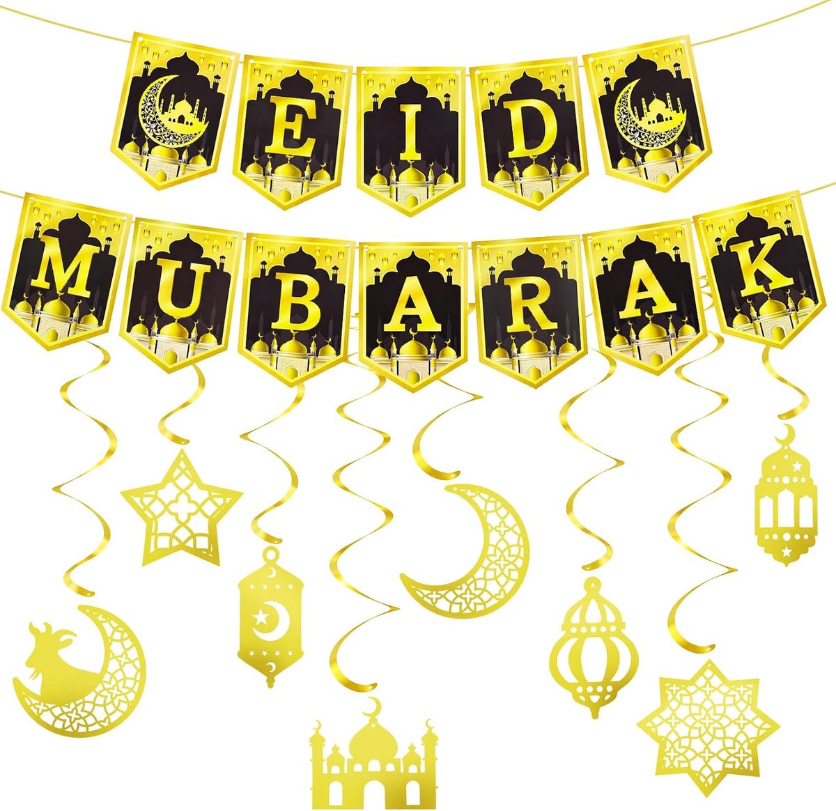Decoratieset, Ramadan Mubarak banner (zwart en goud)