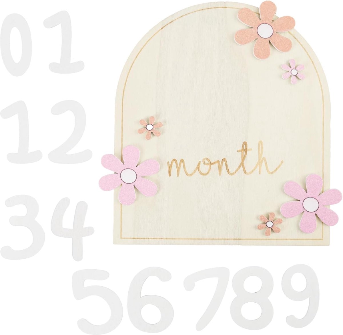 1 stuks baby mijlpaalkaarten van hout, maandkaarten baby 1-12 maanden, baby mijlpaalkaarten met bloemendesign voor fotorekwisieten, babyshowers, babygroeisekaart