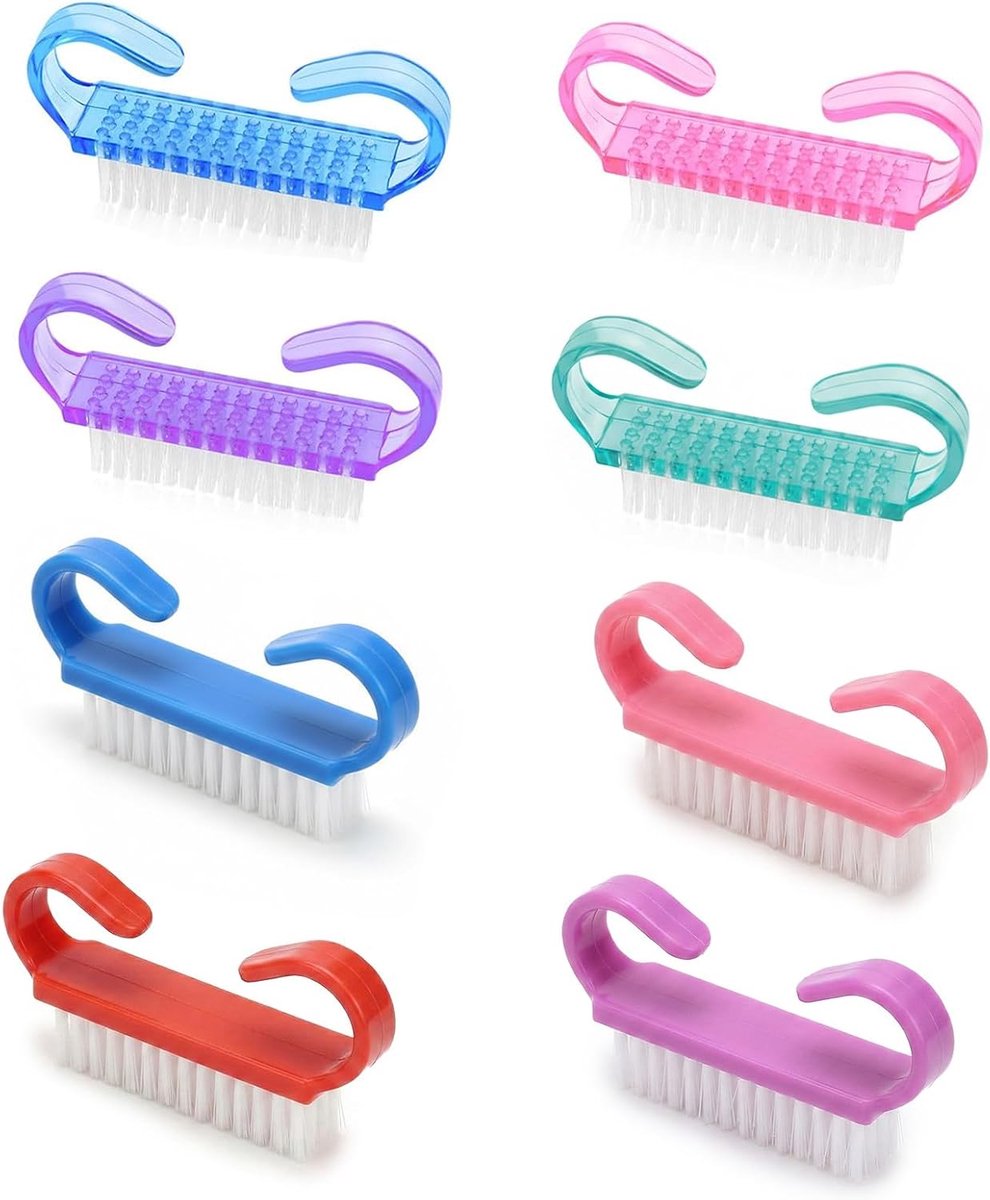 set van 8 nagelborstels, met kunststof handvat, reinigingsgereedschap, peelingreinigingsborstel, voor nagelkunst, handreinigingsborstel