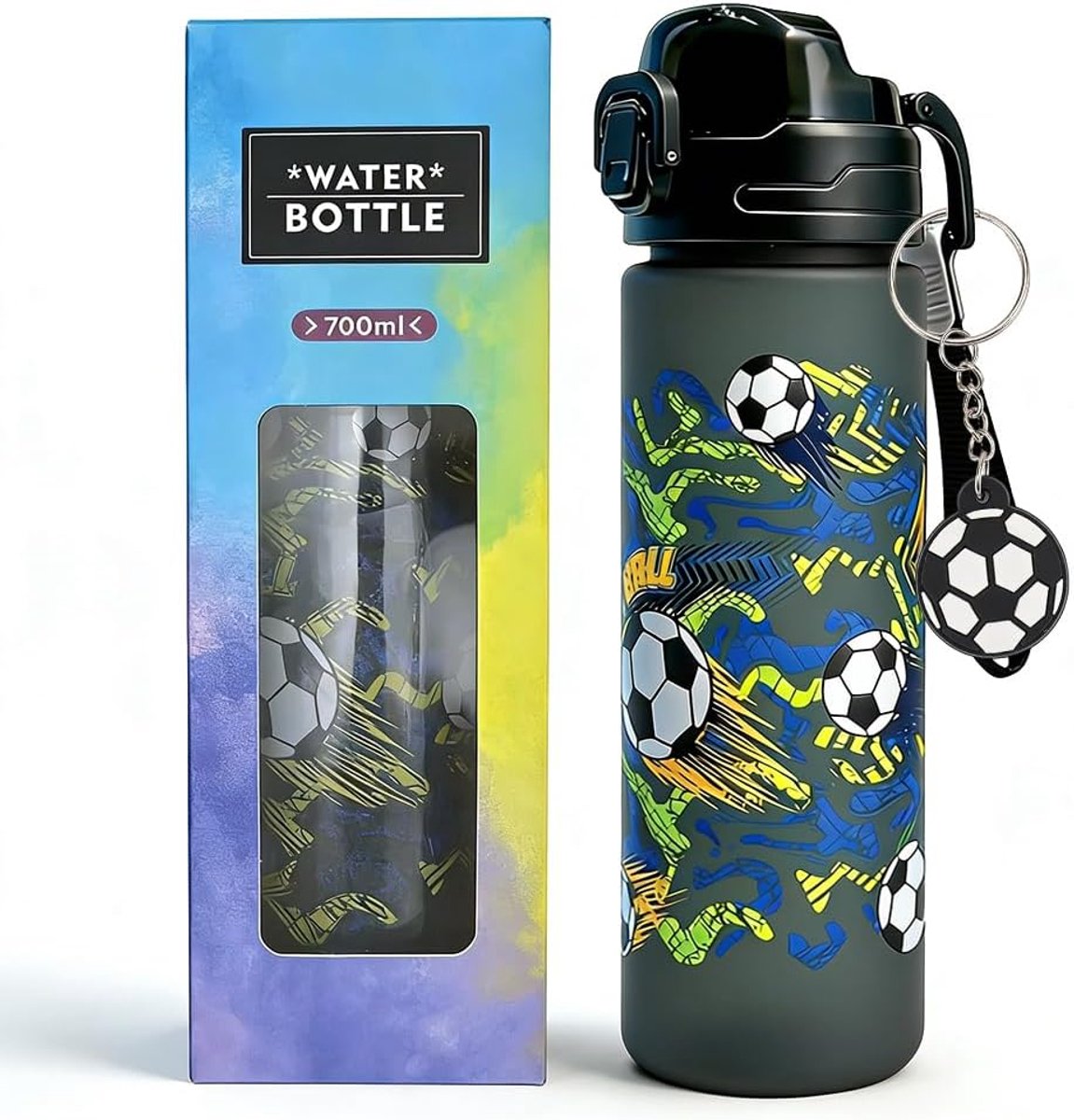 Sportwaterfles In Geschenkverpakking, Lekvrije Kinderwaterfles, 750 Ml, Bpa-Vrij, Geschikt Voor Sport, Fietsen, Fitness,Lichte En Duurzame Waterfles (Matte zwart)