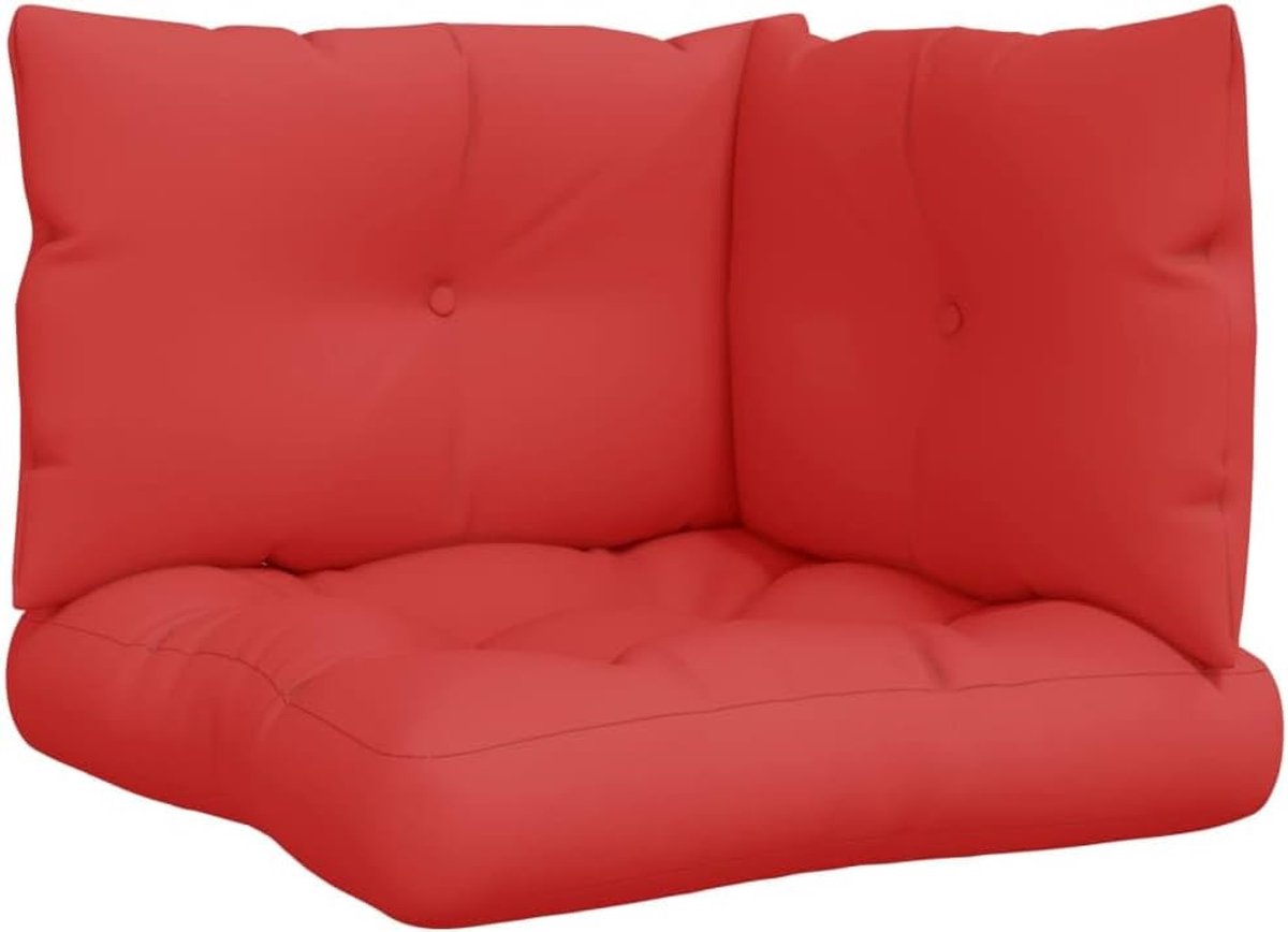 3-delig palletkussen rood van waterdicht polyester met holle vezelvulling, zitkussen voor tuinmeubelen en binnenruimtes