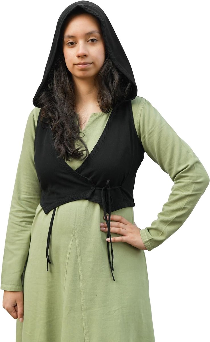 Middeleeuws vest Nalen – kort stoffen vest met capuchon voor dames – middeleeuwse kleding voor LARP & Cosplay