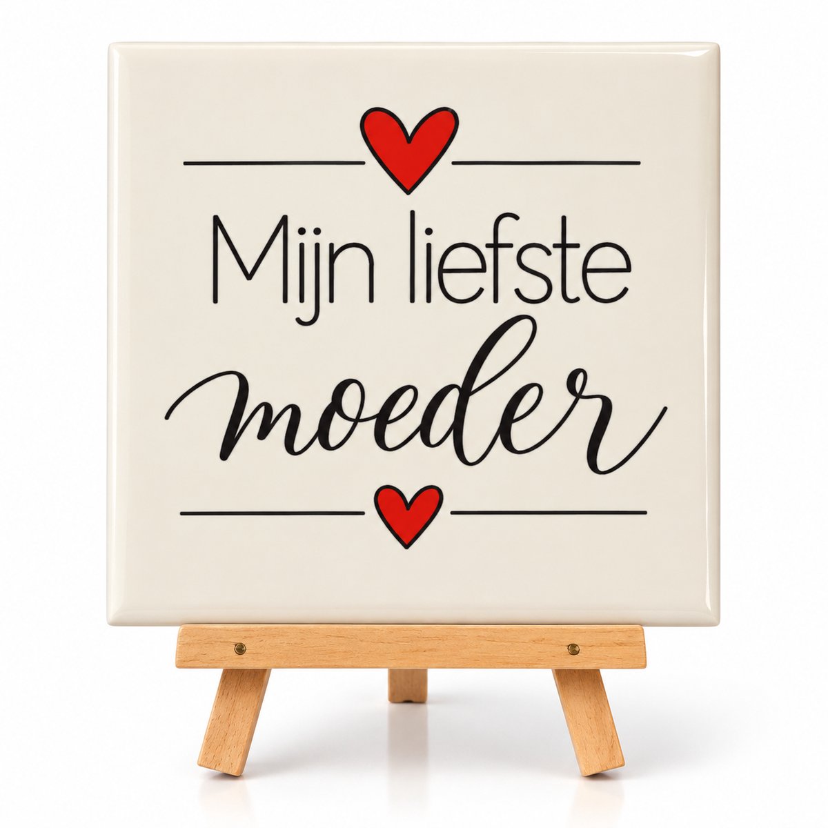 Mijn Liefste Moeder Tegeltje 10x10 cm – Met Houten Ezel – Rode Hartjes – Lief Cadeau voor Moeder, Mama of Mamadag