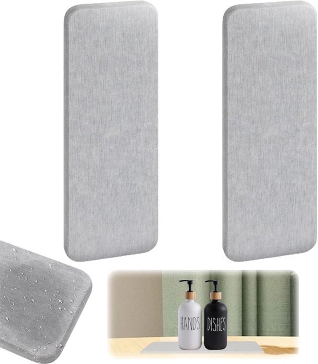 Dailygoods - 2 stuks badmat - Diatomiet - 22 x 8 cm - Lichtgrijs