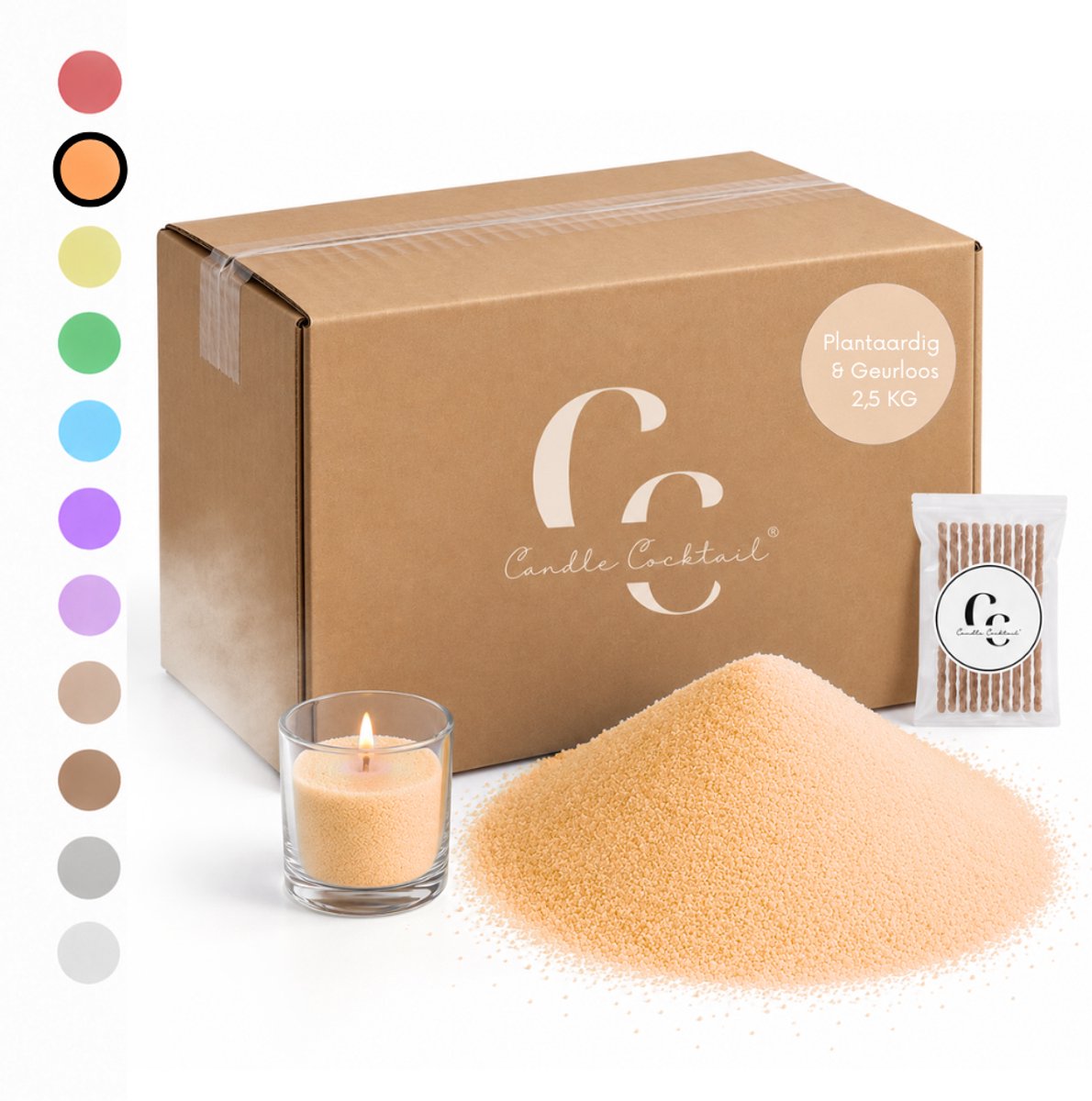 Kaarsenzand 2,5 kg | Oranje | Incl. 40 Lonten | Plantaardige Kaarsenwas | Zelf Kaarsen Maken | Candle Cocktail®