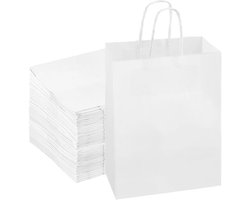 Dailygoods - MANCHAP 100 stuks kleine witte papieren geschenkzakken - 15 x 8 x 21 cm met handgrepen - voor feest, bruiloft en winkelen