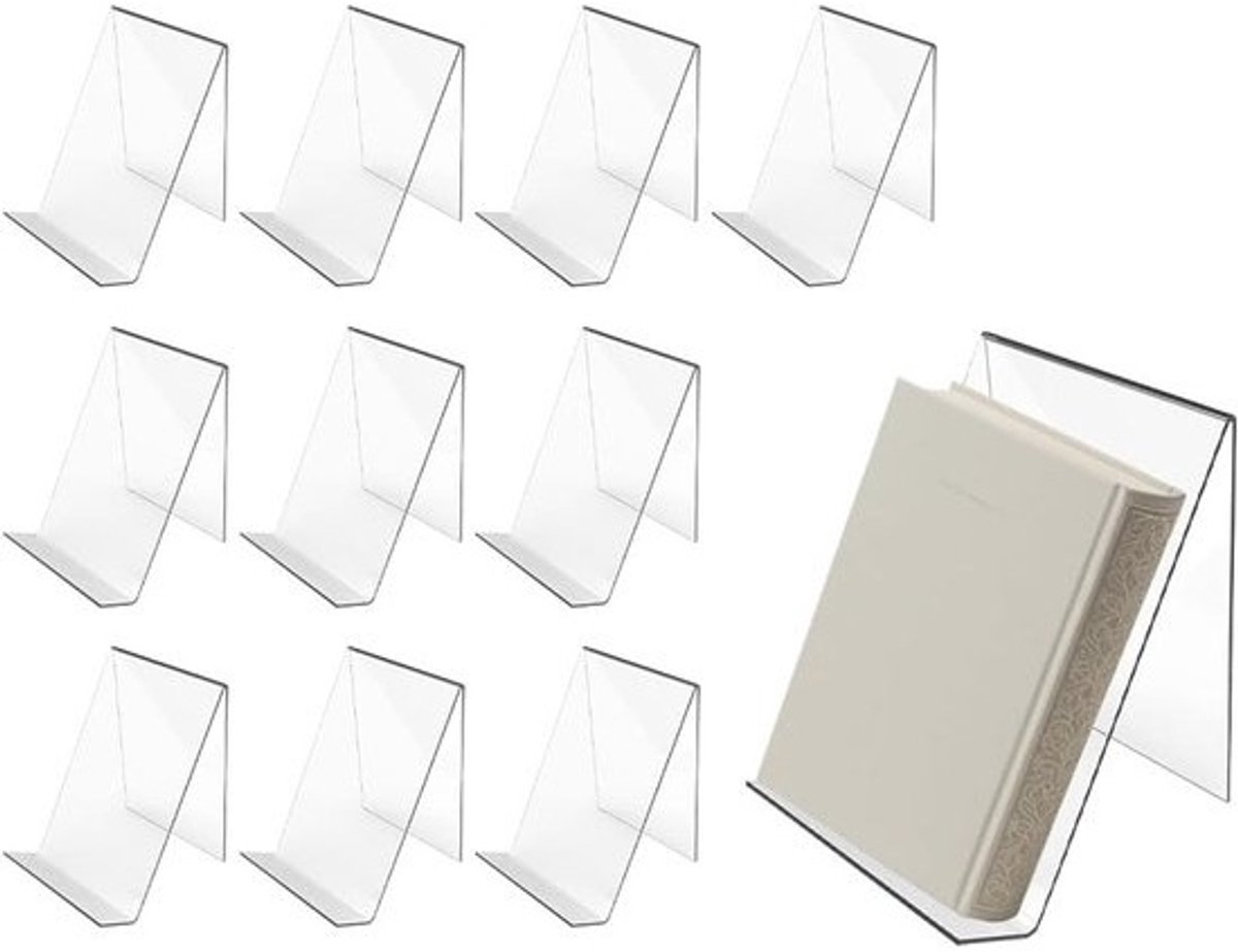 Plexiglas boekenstandaard Set van 10 - transparante acryl boekensteunen - 13 x 11.5 x 10 cm
