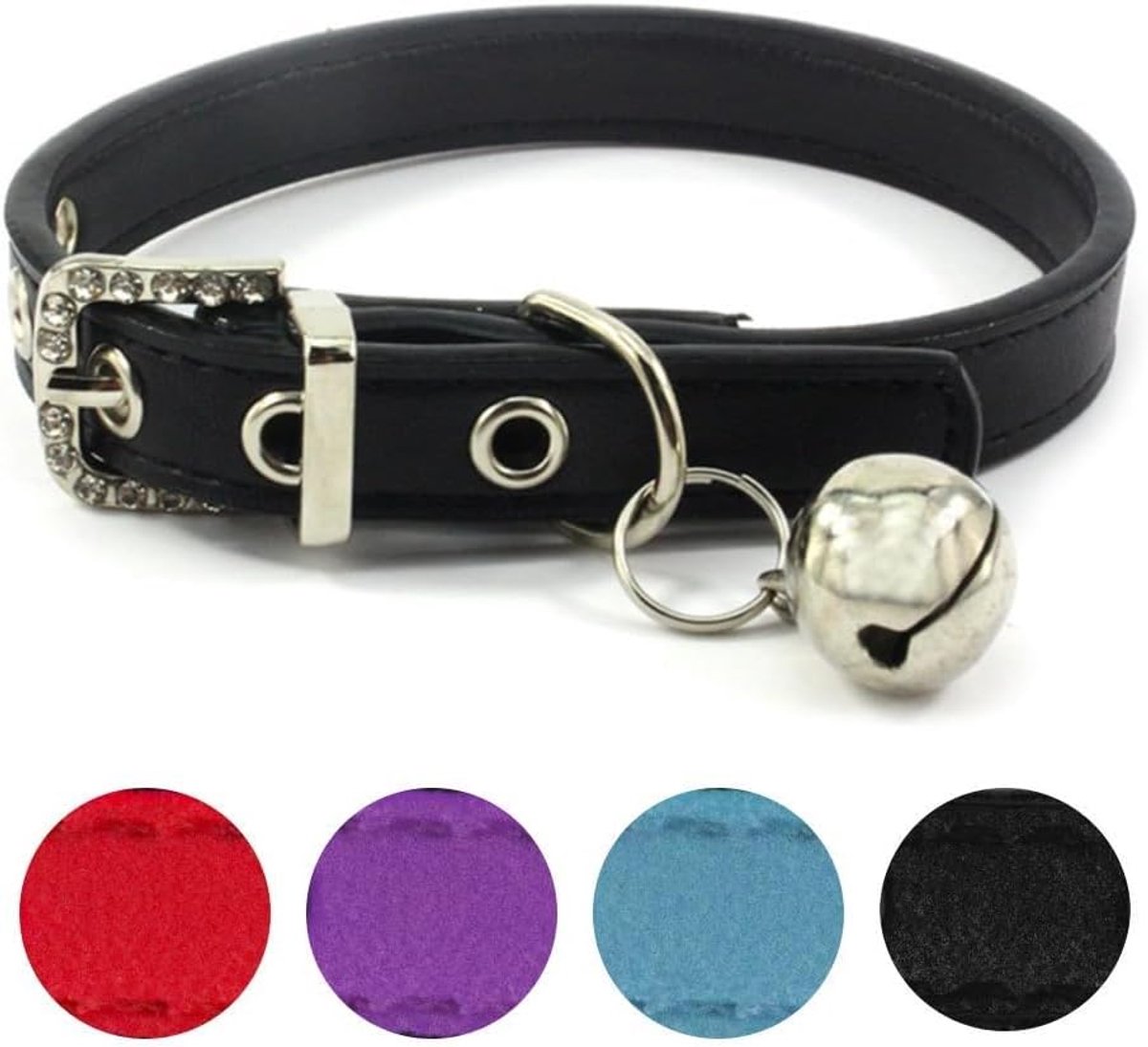 Halsbanden met gesp Bell Crystal Huisdier Ketting voor Meisje Kitty Puppy Kleine Honden Niet-vervagen Fit 7"-9", XS 7"-9", Zwart