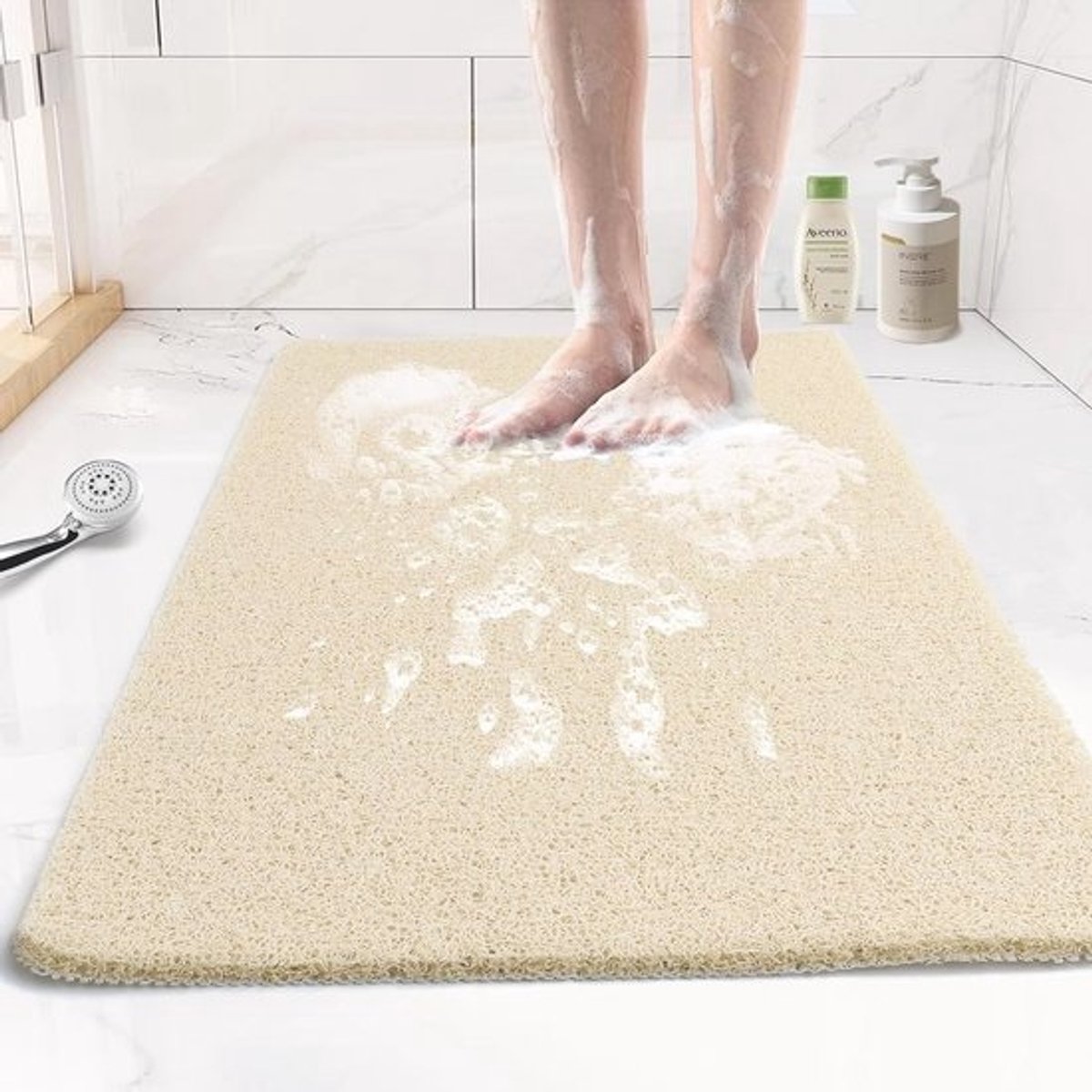 Antislip Douchemat voor Ouderen - 17" x 30" Beige Badmat voor Binnen Douche