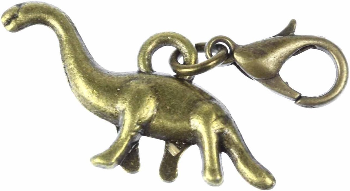 Dino Charm Charms Dinosaurus Brons Lange hals - Handgemaakt modesieraad I kettinghanger bronskleurig - bedelhanger bedelarmband - hanger voor armband
