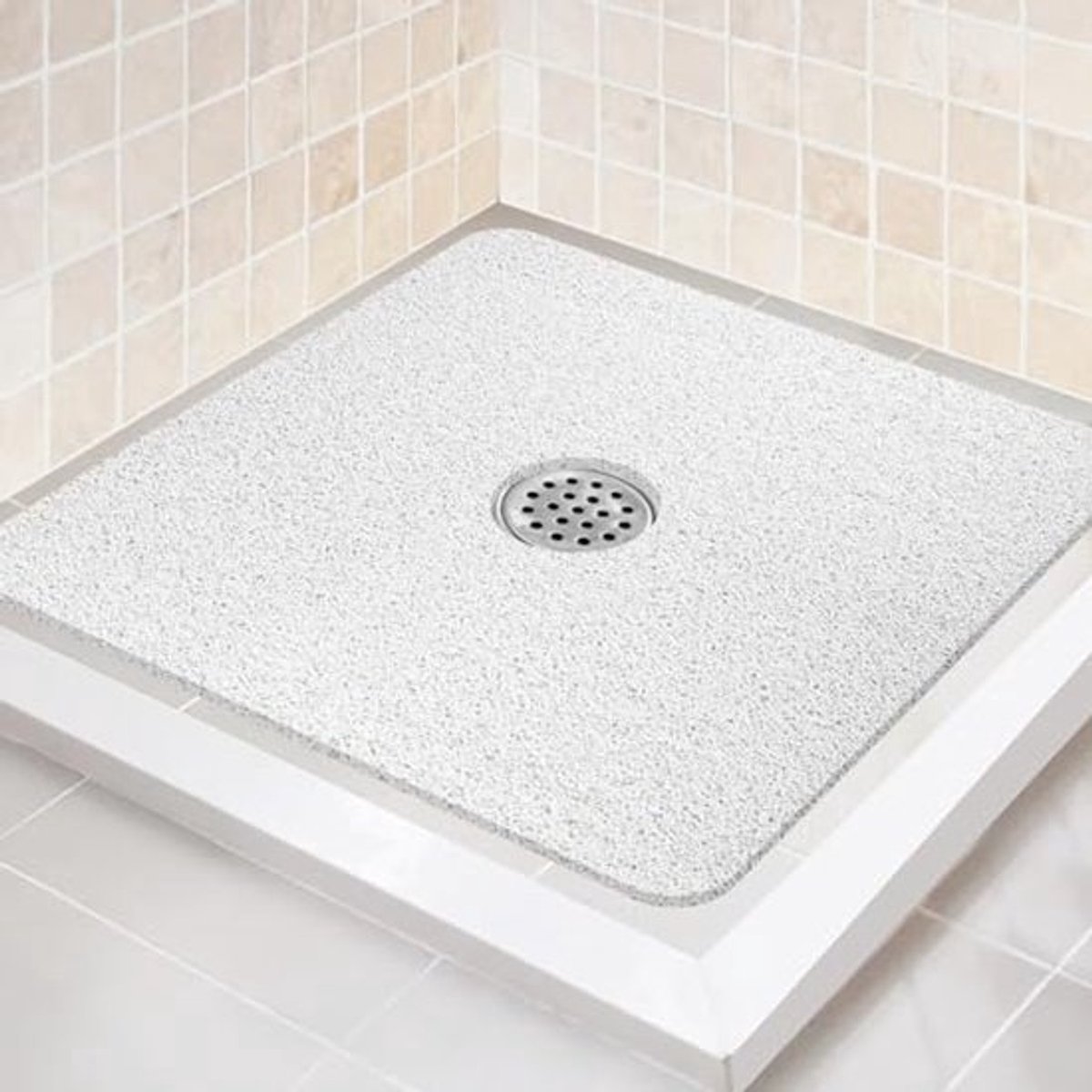 Antislip Douchemat - 61 x 61 cm Extra Grote Badmat met Afvoer - Zachte Loofah Douchecabine Mat voor Badkamer