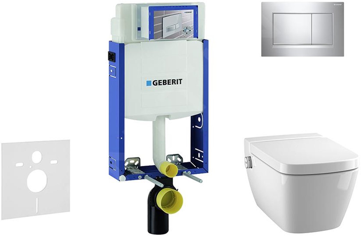 Inbouwreservoir voor hangend toilet met SIGMA30 bedieningsknop, glanzend chroom/chroom mat + Tece One - hangend douche-wc en wc-bril, Rimless, SoftClose