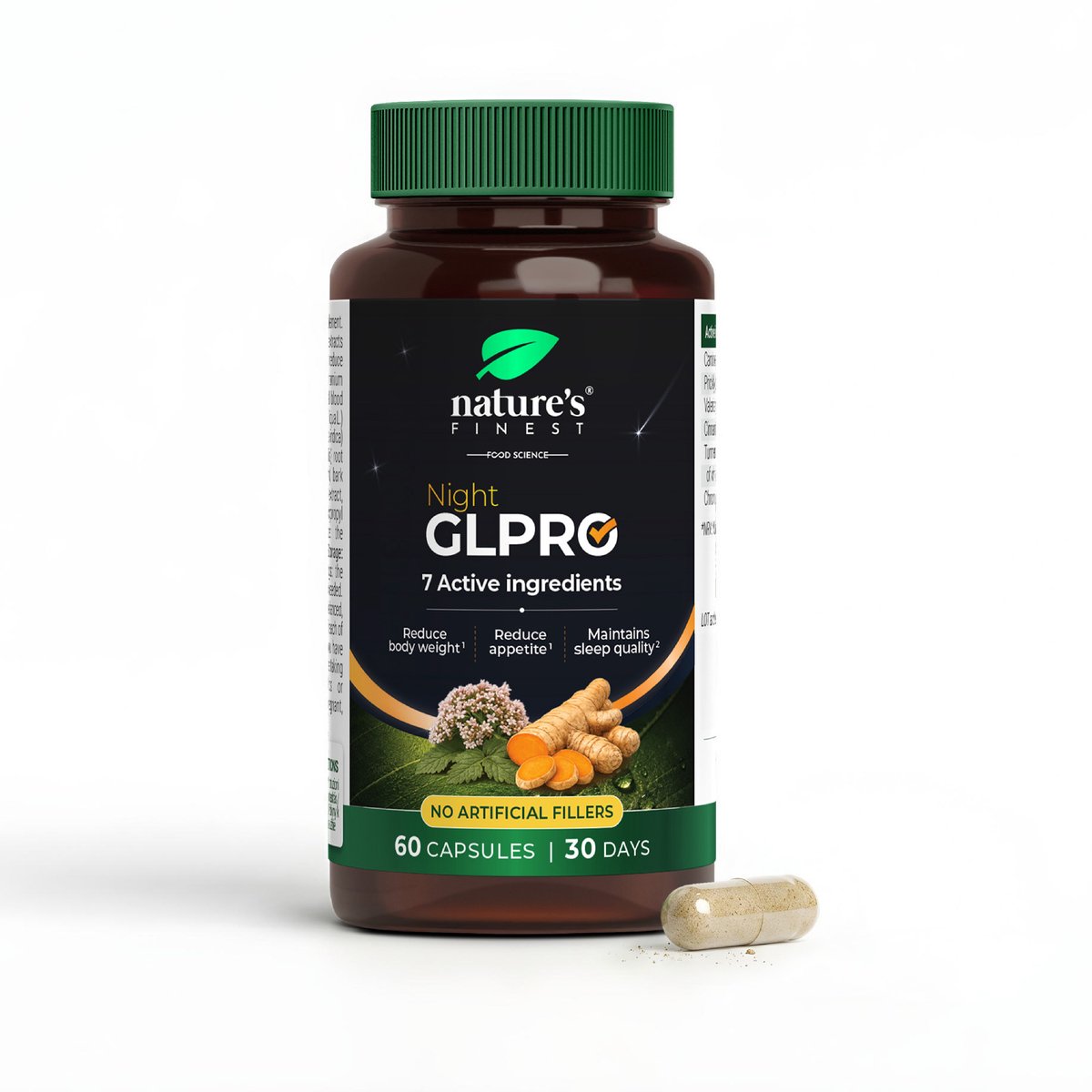 Nature's Finest Night GLPRO - Voedingssupplement 60 Capsules - Johannesbrood 400 mg, Nopal 250 mg, Valeriaan, Kaneel en Kurkuma met Chroom - Chroom Draagt bij aan Normale Bloedsuikerspiegel - Vegan