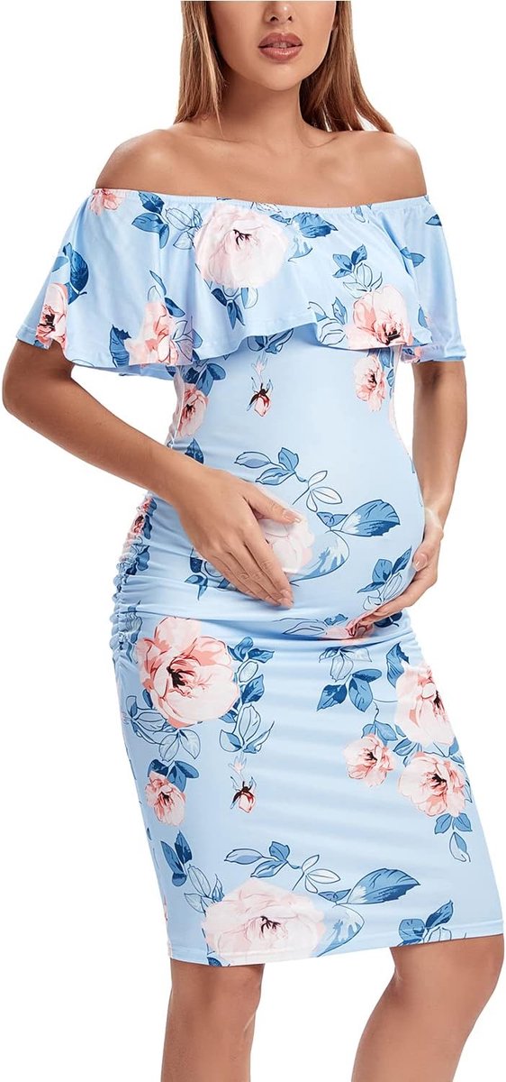 Zwangerschapsjurk casual met schoudervrijheid, ruches, mouwloos, bodycon, zwangerschapsmode, zomer
