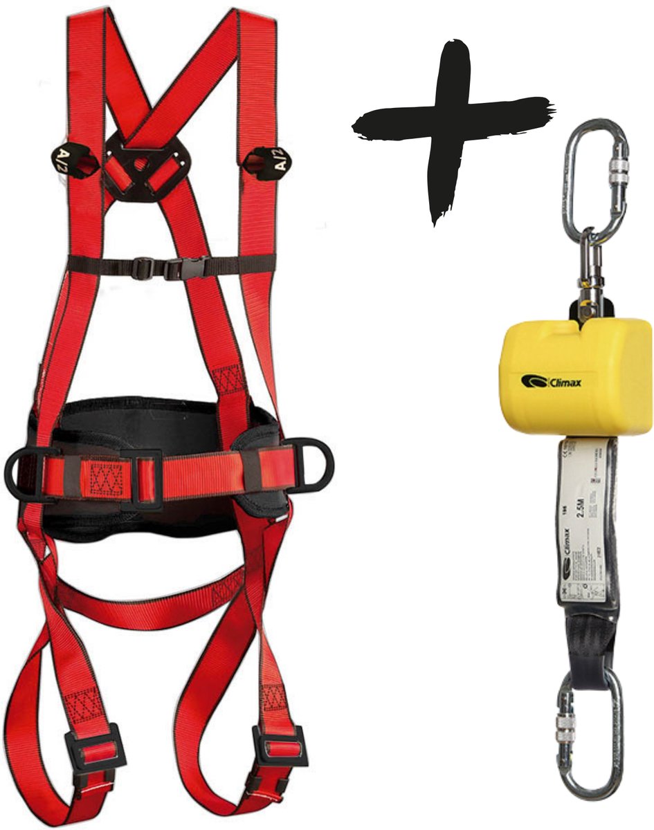Valbeveiligingsset Harnas Maxipro Diëlektrisch met Valstopper - Veiligheidsharnas M-L-XL - Automatisch Valstopapparaat 2,5M - Complete Valbeveiliging Set