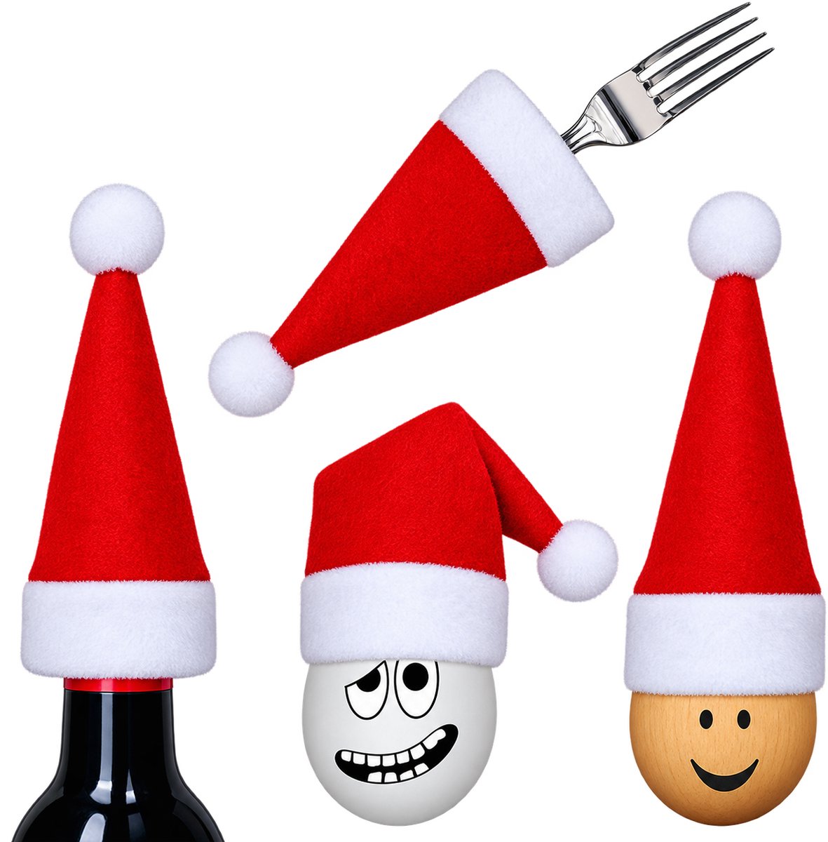 Eizook 6 stuks Multi functionele kerstmuts hoesjes voor bestek en meer