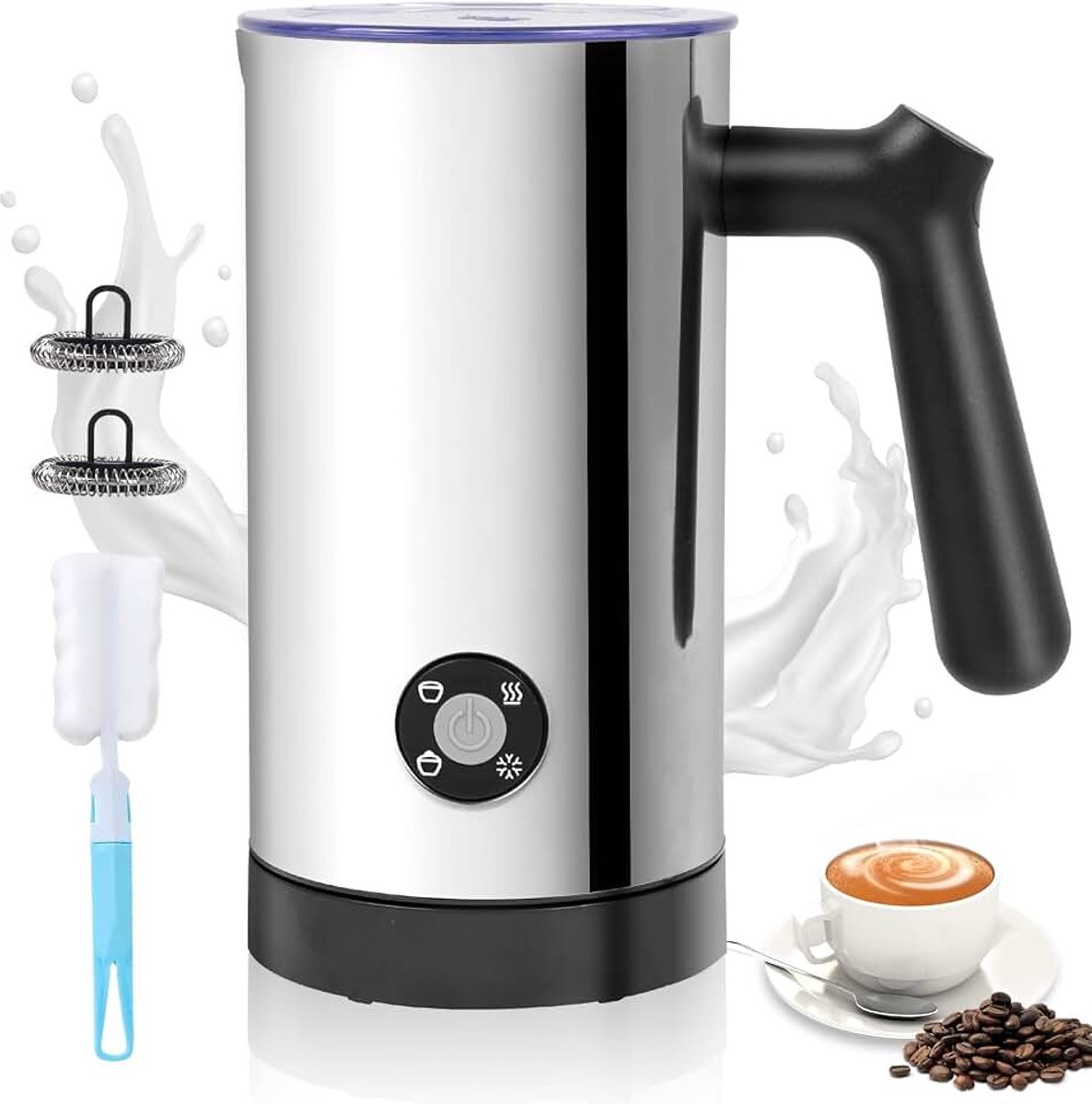 Opschuimer, automatische warme en koude opschuimer met toetsbediening, melkwarmer van roestvrij staal, elektrische melkopschuimer voor koffie, latte, cappuccino