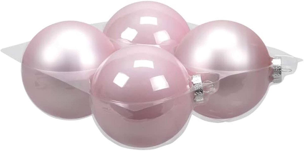 Kerstballen roze (powder) van glas - 10 cm - mat/glans - Kerstboomversiering