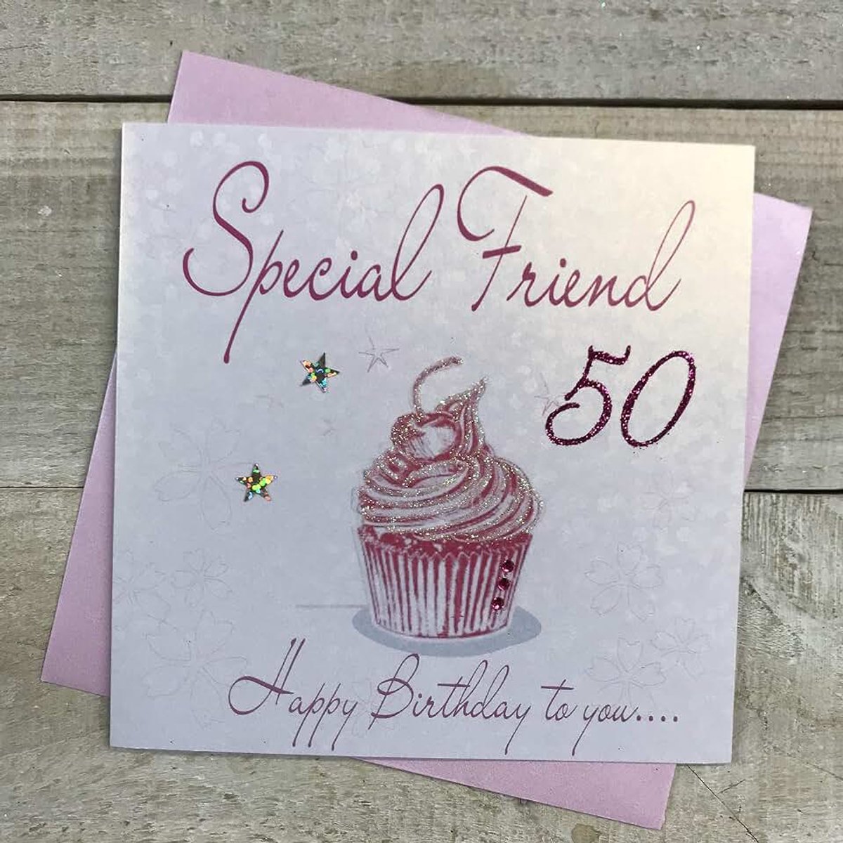 Witte katoenen kaarten Special Friend 50 Happy Handmade 50th Verjaardagskaart (Pink, Cupcake)