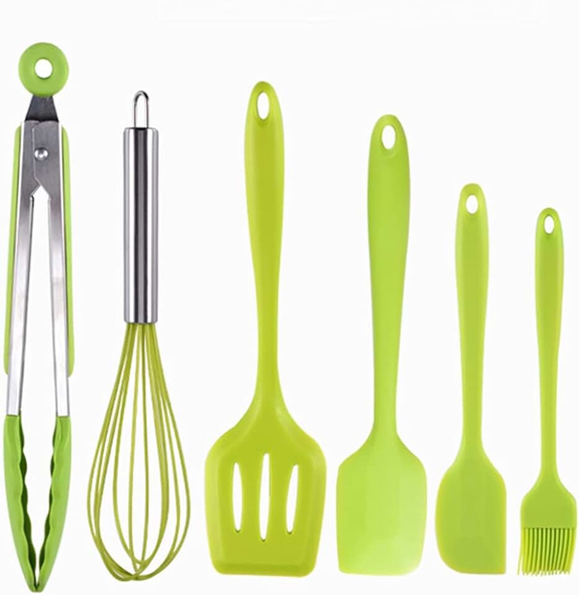 Keukengerei set mini keukengerei 6-delige set - keuken spatels sets anti-aanbaklaag, hittebestendige rubberen spatel, garde, sleufdraaier, voedseltang en borstel (g