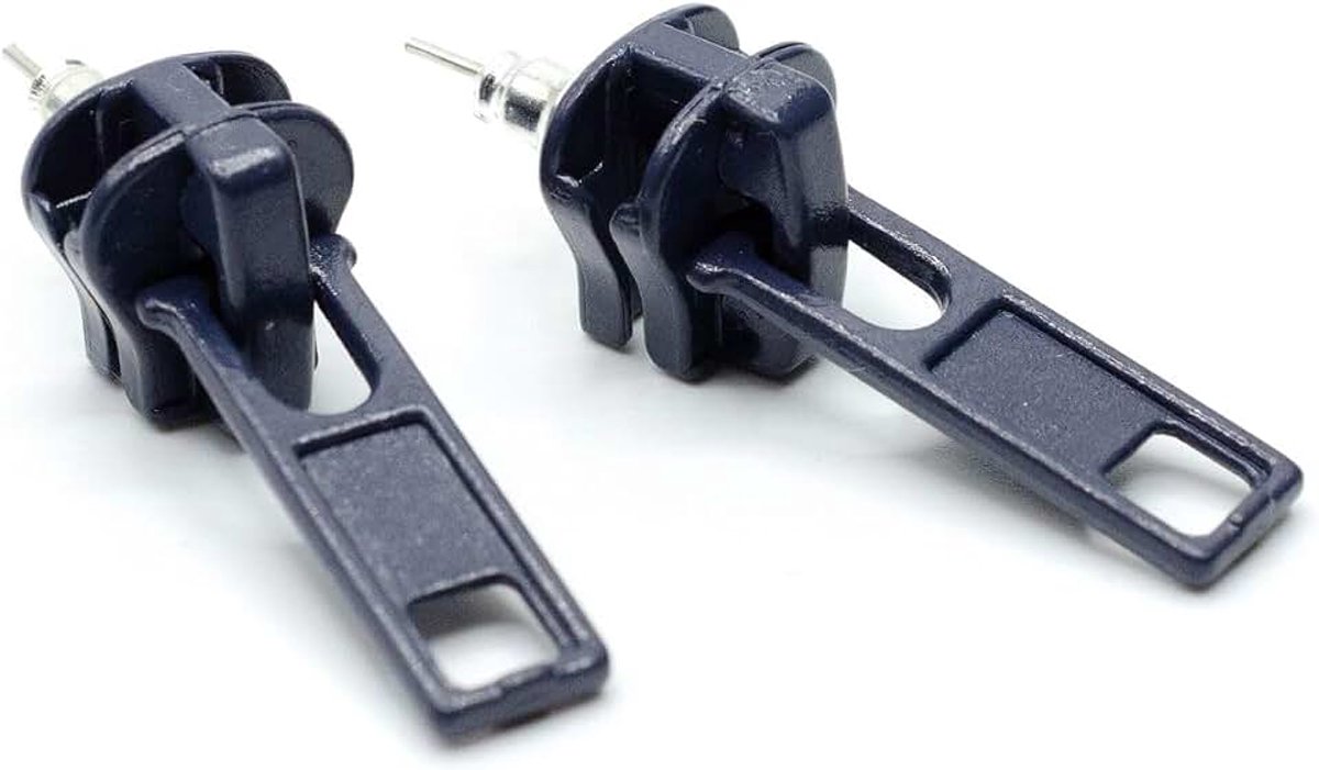 Ritssluiting Ritssluiting Studs Upcycling 80s donkerblauw groot - handgemaakte modesieraden I oorbellen steker oorsieraden, 30 mm, Originele ritssluiting, metaal