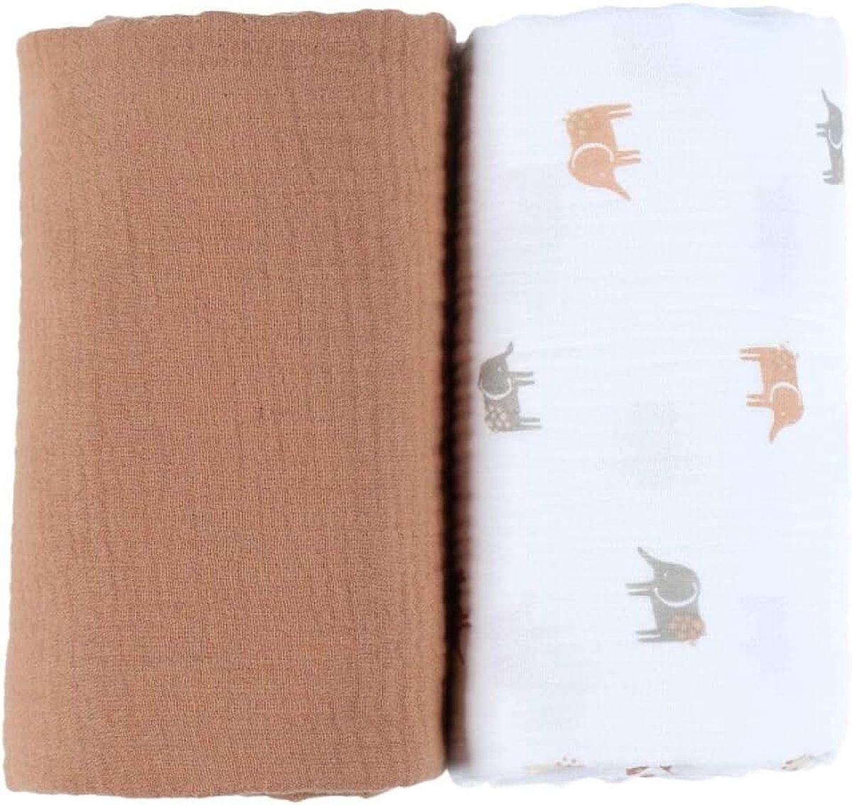 NOUKIE'S - Set van 2 Luiers Mix & Match - 100 x 100 cm - Chiffon Katoen - Olifant