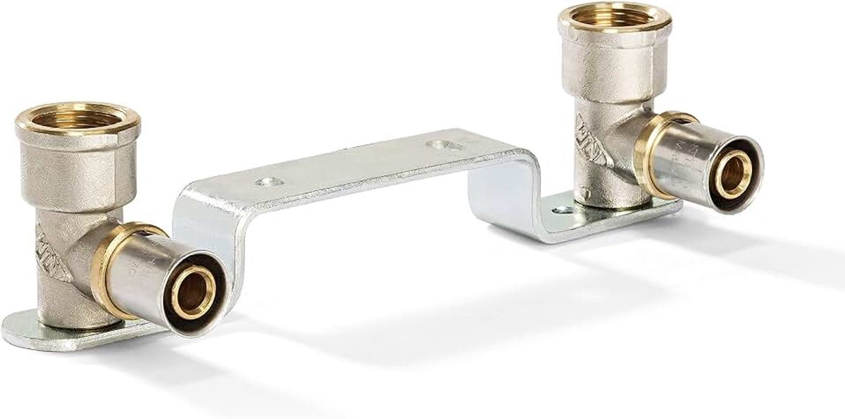 20-delige persfitting wandhoek draaibaar, met 1/2" binnendraad | met 2 x draaibare wandhoek op montageplaat, voor aluminium composietbuis 2,0 mm, DVGW gecertificeerd, persprofiel: TH, U