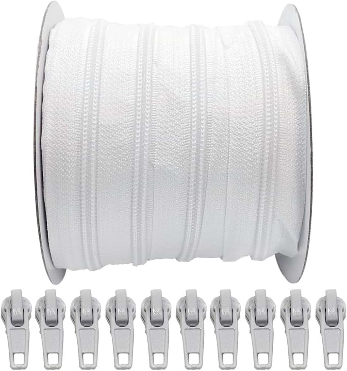 Metalen automatische schuifregelaars, mesh #5, voor het naaien van kleding, ritsen, per meter, ambachten, (wit, 101)