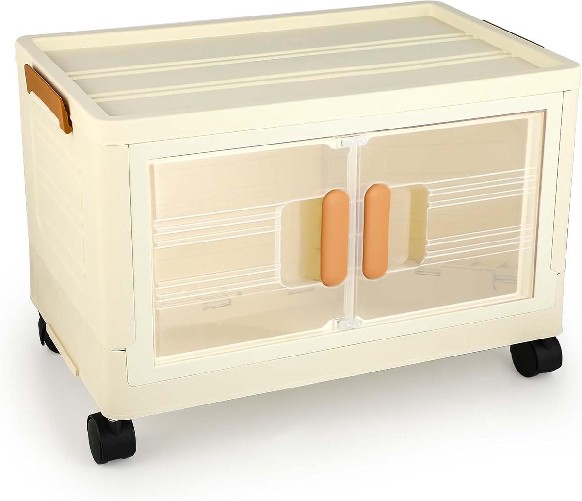 Stapelbox, opbergdoos met deksel en wieltjes, wit voor woonkamer, keuken, garage, kantoor