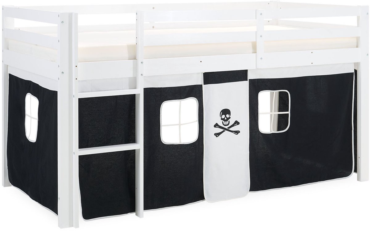 Homestyle4u Hoogslaper - 90x200 cm - Piraat - Ladder Wit