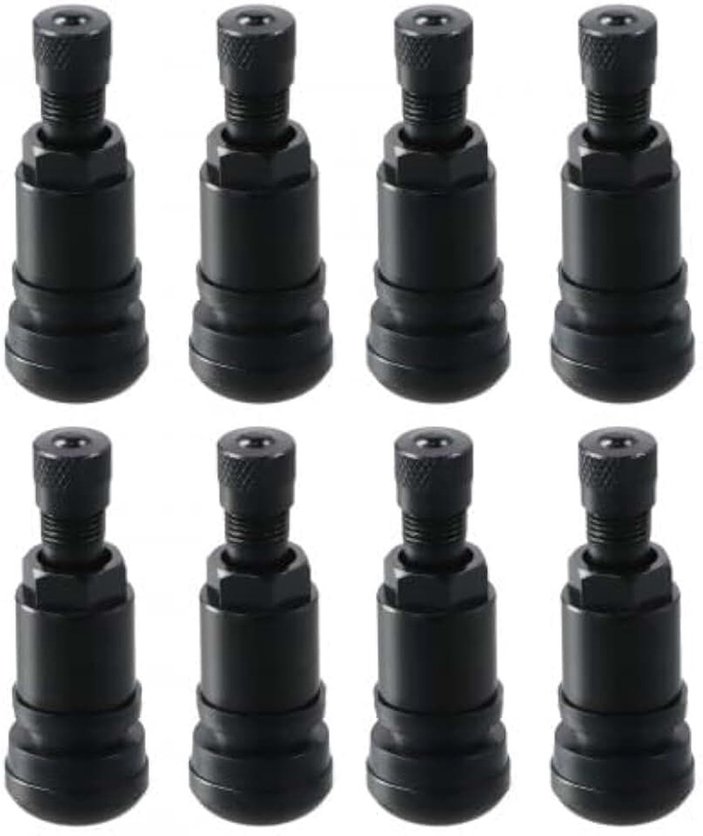 Set van 8 autobanden, velgventielen van aluminium, zwart, tubeless ventiel, zwart metalen bandenventiel, 11,3 mm